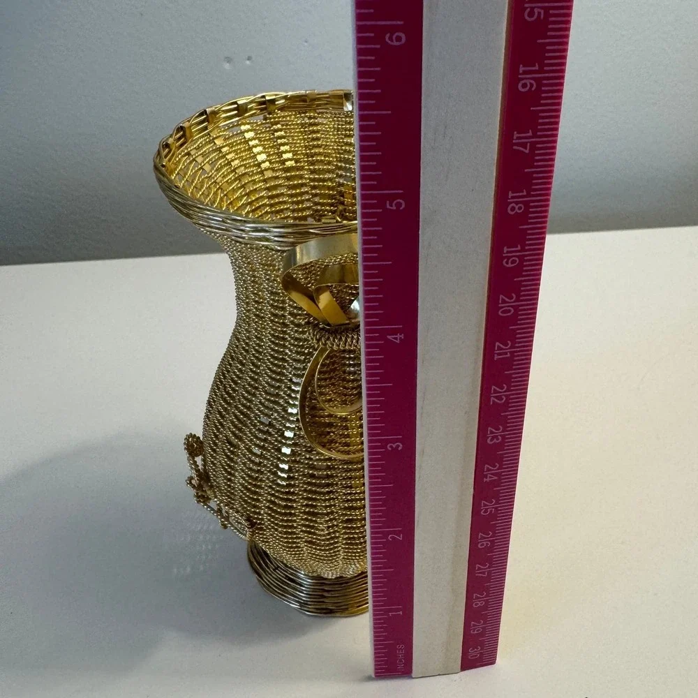 Gold Wire Wrapped Vase Decorative Tabletop Accent Elegant‎ Home Decor